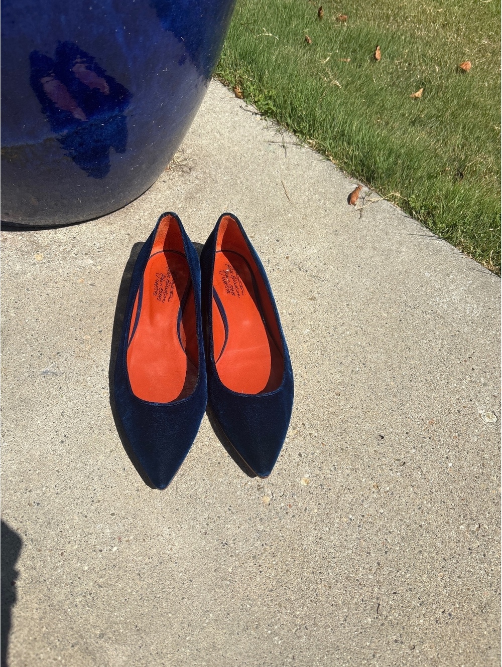 Santoni Dark Blue Velvet Pointed Toe Flats Size 38.5 Made in Italy